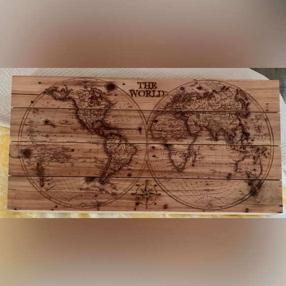 Marmont Hill Laser Engraved Pine Wood Detailed World Map Wall Art - 24”L 12”W - Picture 1 of 2